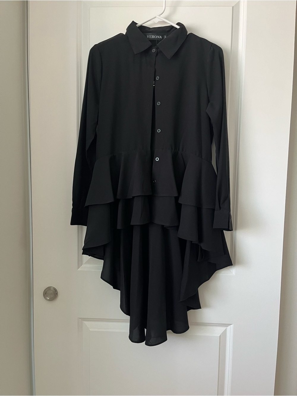 Verona Black Tiered Ruffle Button-Front Blouse